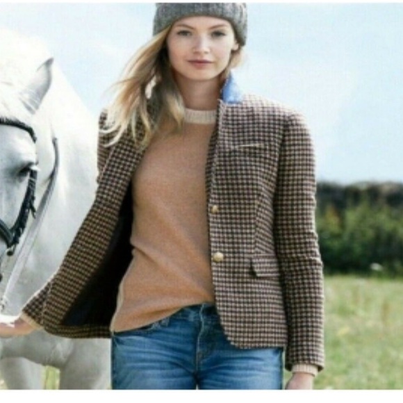 J CREW COLLECTION SCHOOLBOY WOOL BLAZER IN HOUNDSTOOTH